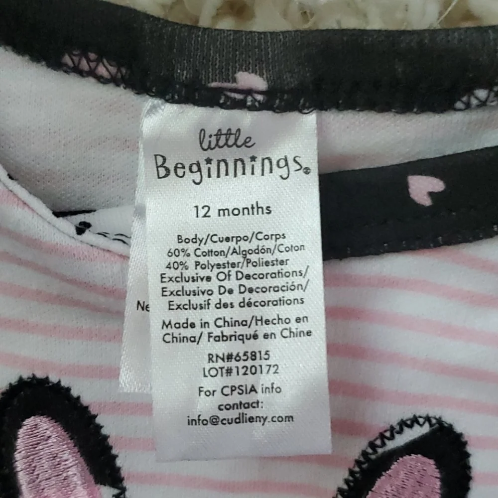 Little beginnings 12 mo baby outfit rabbits